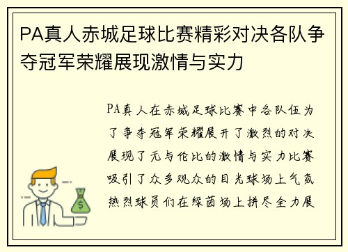 PA真人赤城足球比赛精彩对决各队争夺冠军荣耀展现激情与实力