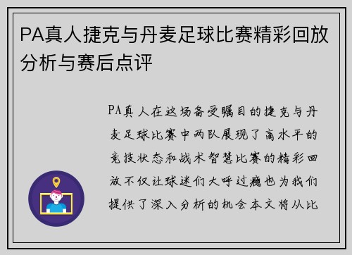 PA真人捷克与丹麦足球比赛精彩回放分析与赛后点评