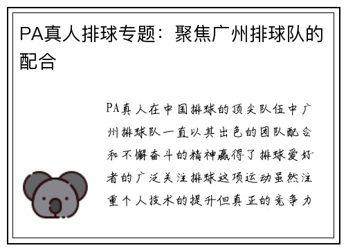 PA真人排球专题：聚焦广州排球队的配合